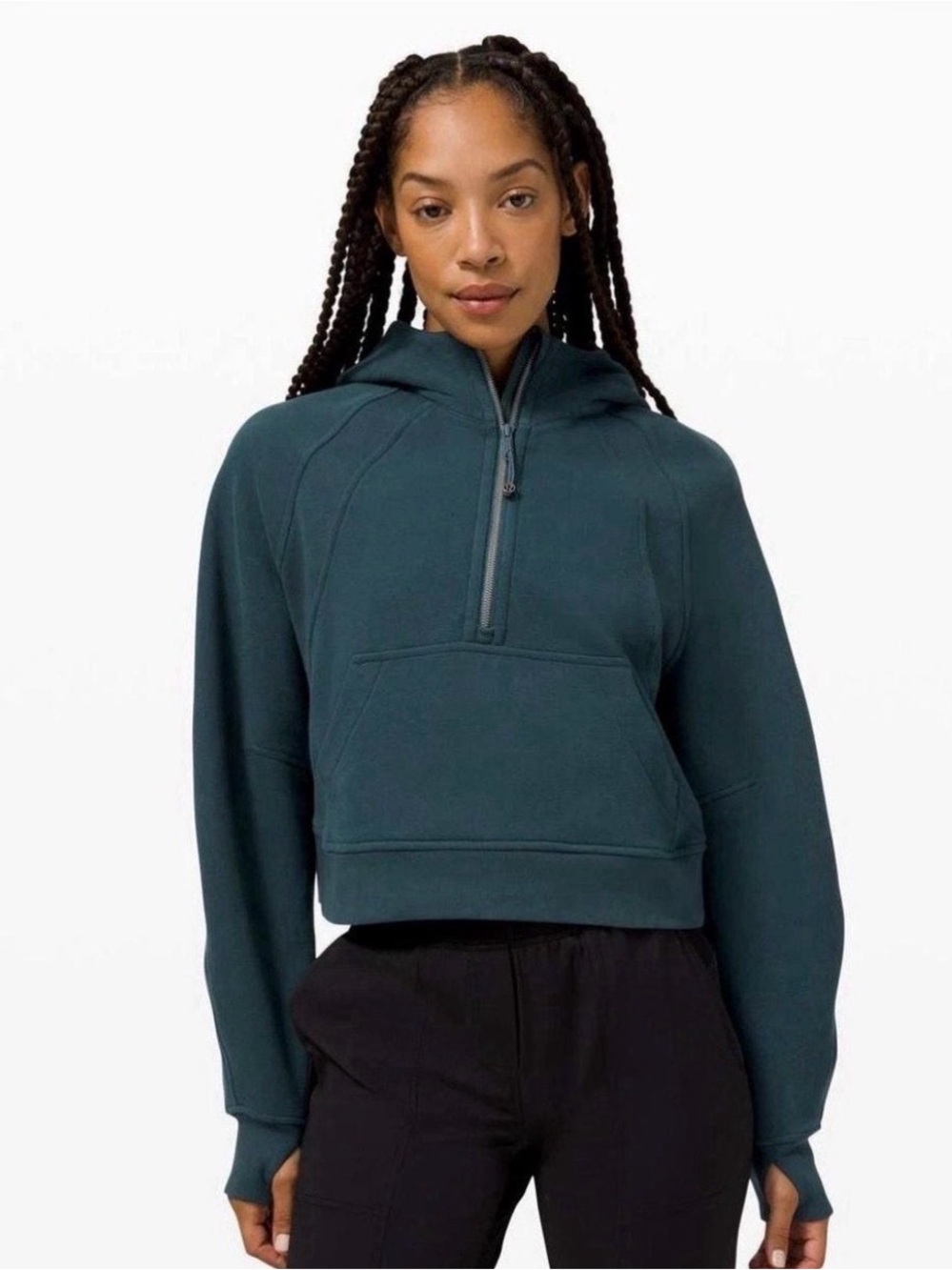 lululemon athletica Dark Teal Cropped Half-Zip Hoodie
